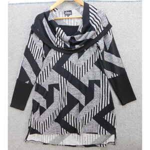 Artex Pullover Sweater Womens L Black/White Geometric Cowl Neck Tunic